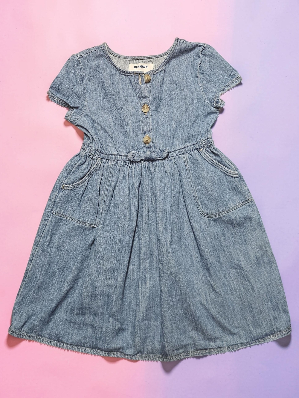 OLD NAVY Light Denim Blue Girls' Short-Sleeve Button Dress. Size 5T.
